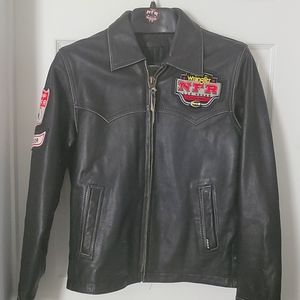Distressed leather NFR jacket